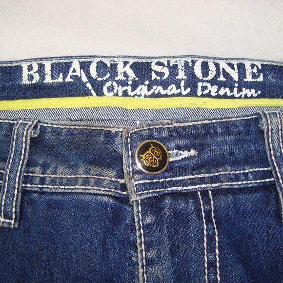 BLACK STONE Original Denim Mens Distressed Moto Blue Denim Jeans - Picture 2 of 13